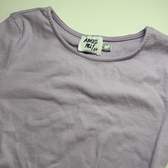 Princess Polly Top Women's 4 Purple Noorie Long Sleeves Cropped Ribbed‎ Stretch - Picture 6 of 8